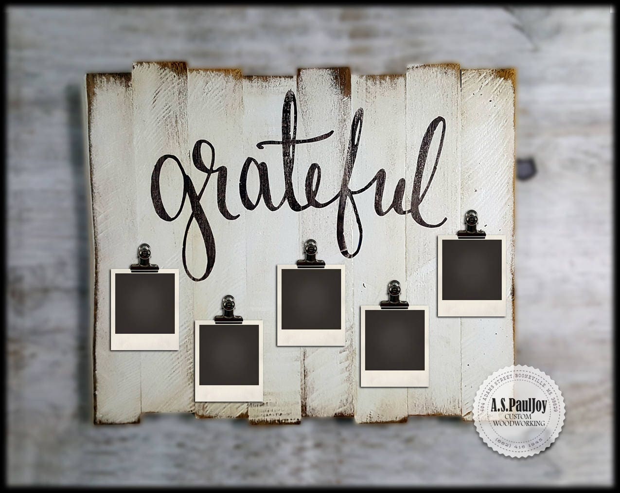 Rustic Pallet Picture Frame With Metal Clips Grateful Pallet Etsy