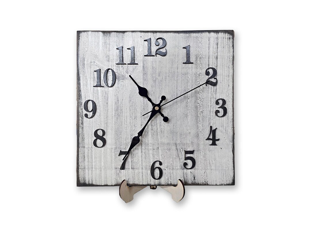 Wooden Clock Rustic White Distressed Painted, 11" Farmhouse Wall Decor ...