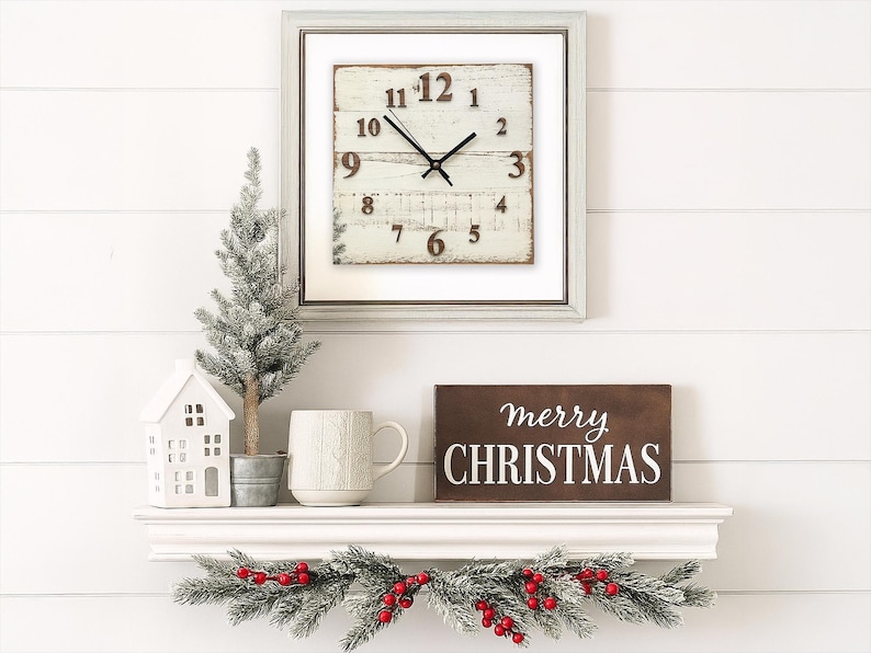 White Wall Clock Distressed White Painted Wood, Rustic Cedar, Oak Numbers, Silent Quartz, Country Home Decor, 5th Anniversary Gift image 5