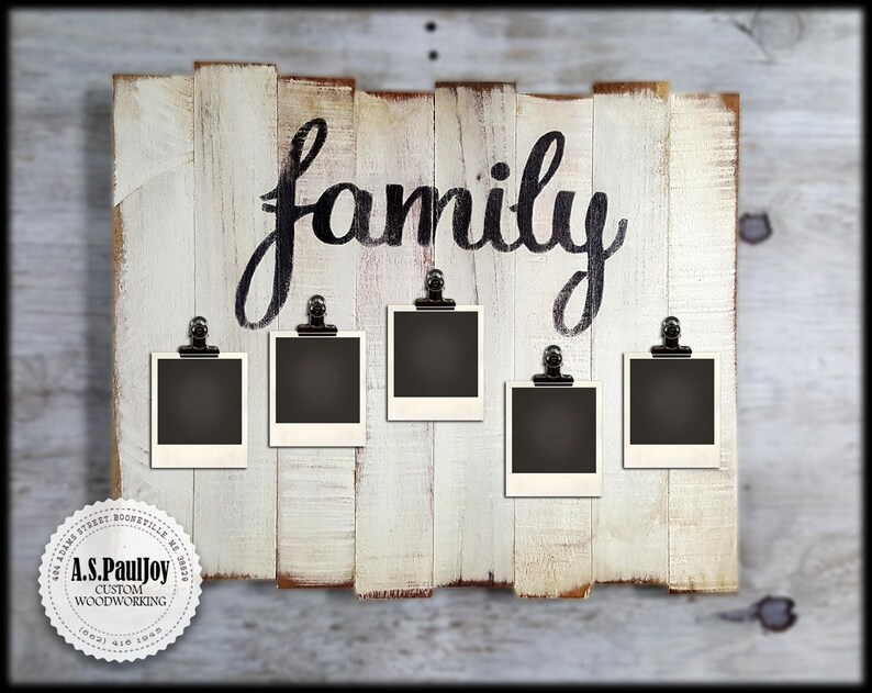 Rustic Family Pallet Sign W Metal Spring Clips Image 0