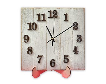 Farmhouse Clock - One-of-a-Kind Distressed White Square Clock with Raised Oak Numbers, Country Chic Decor, Perfect Housewarming Gift