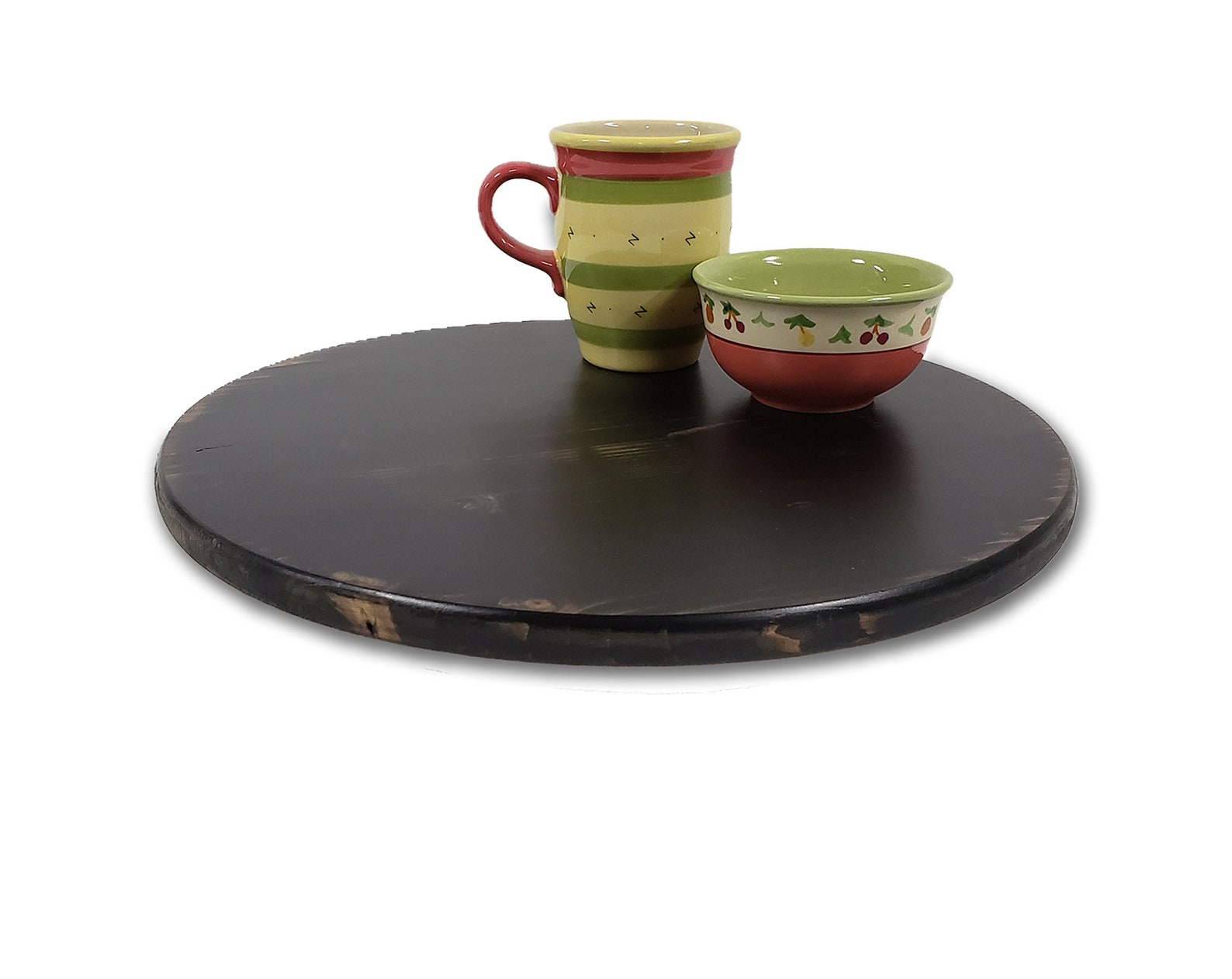 Black Lazy Susan Turntable Distressed Painted Round Serving Etsy