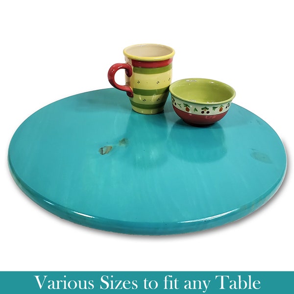 Turquoise Lazy Susan Turntable with Heavy Duty Spinner Base Attached, Handmade Teal Stained Round Serving Board, Multiple Sizes Available