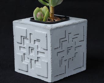 Cement Planter, Textile Block, Shadow Illusion