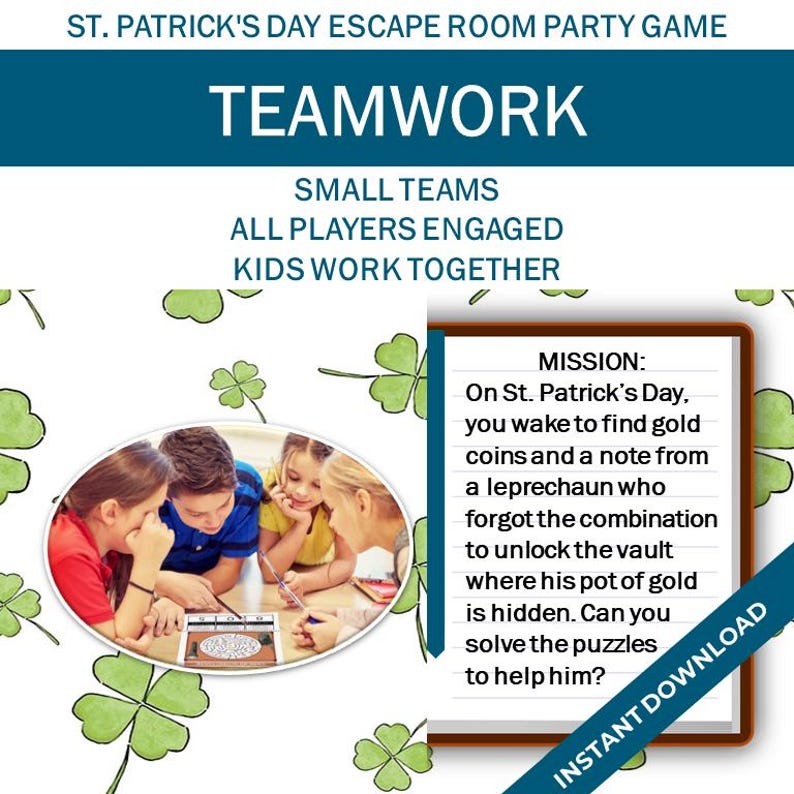 St. Patricks Day Printable Escape Room for Kids | Birthday Party Game ...