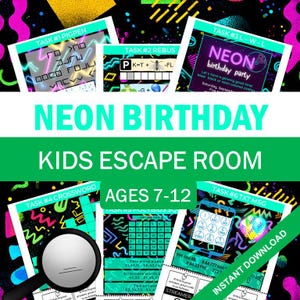 Neon Birthday Escape Room for Kids, Printable Party Game, Birthday Party Escape Room Kit, Birthday Party Games, Kids Puzzles, Game Night