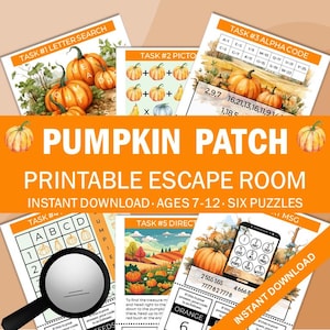 Kit imprimible de escape room con temática de calabazas para niños / Actividad para fiestas de cumpleaños / Juegos grupales de otoño / Diversión familiar sin pantallas / Edades de 7 a 12 años