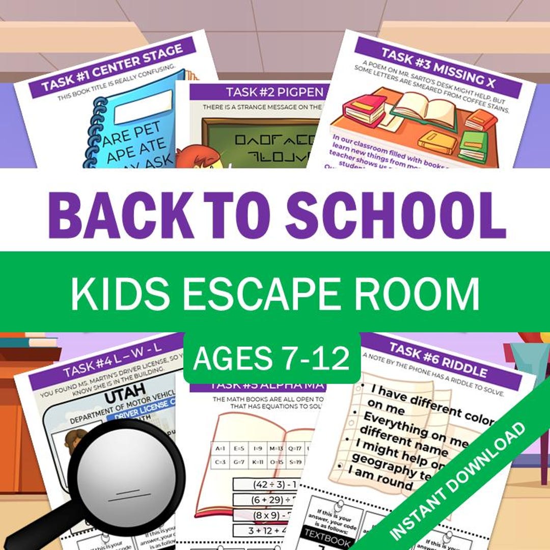 Back to School Printable Escape Room for Kids | Birthday Party Game ...