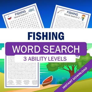 Fishing Word Search Puzzle: 3 Difficulty Levels (Digital PDF)
