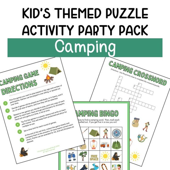 Printable camping games bundle: bingo, crossword, sudoku (digital download)  - etsy