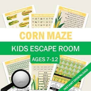 Escape Room Puzzle Game for Kids, Corn Maze Theme Kids Escape Room, Printable Escape Room Kit, Age 7-12 Birthday Party Activity, Fall Autumn