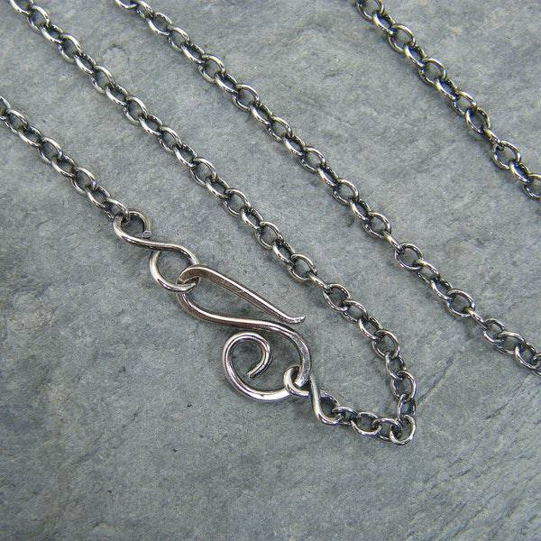 Sterling silver chain ~ Silver necklace ~ Antique silver trace chain ~ Jewellery making supplies ~  Handmade clasp ~ Fine silver chain ~