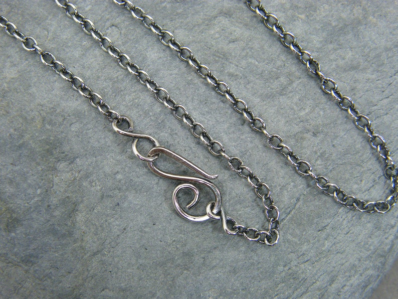 Sterling silver chain Silver necklace Antique silver trace chain Jewellery making supplies Handmade clasp Fine silver chain image 1