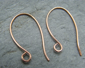 Solid copper ear wires ~ Oval ear hooks ~  Ear hook wire findings - Handmade Jewelry Supplies - Ear wires - Artisan findings ~ Ear hooks ~