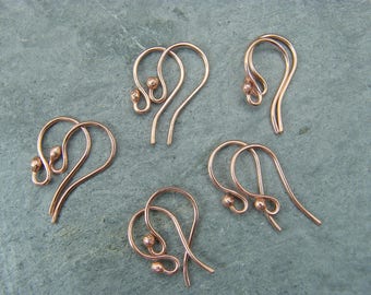 Handmade copper earring wires ~ Ear hooks ~ Artisan jewellery findings ~ Jewelry making, earring parts ~ Ear wires and hooks ~ Fish hooks ~