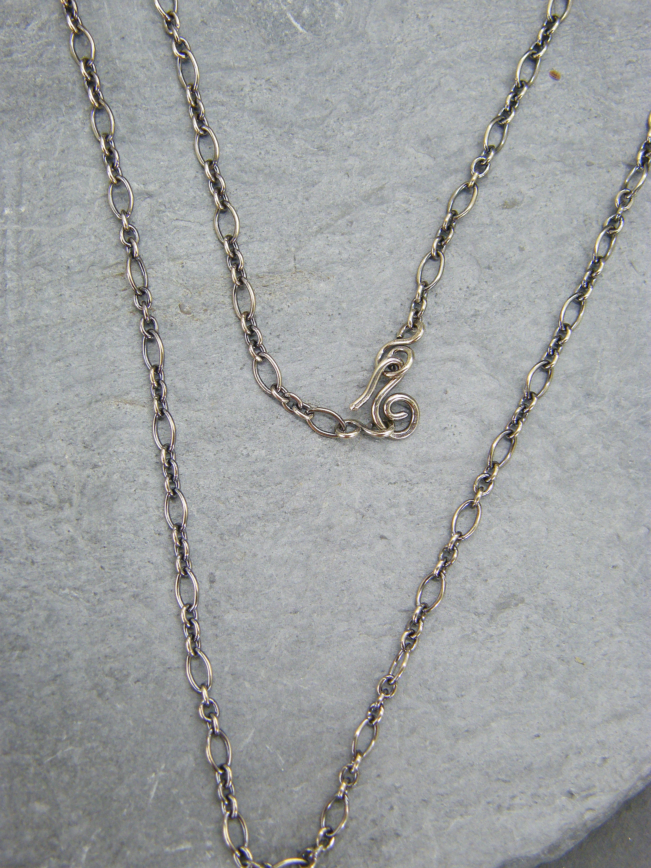 Antique Sterling Silver Necklace Chain: Handmade Clasp, Jewelry
