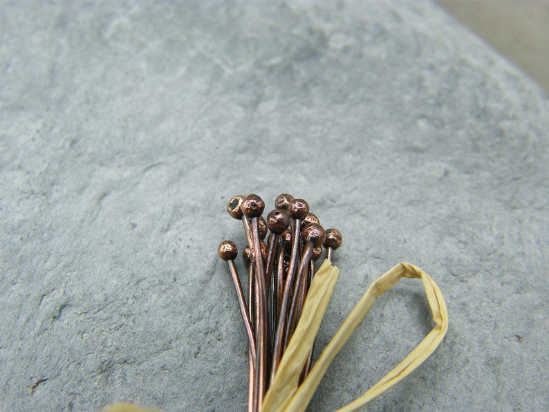 Antique copper ball head pins Copper Headpins Copper Findings Jewellery Making Supplies Ball End Head Pin Headpins Antique image 8