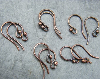 Handmade Antique Copper Earring Hooks: Ball Detail, Jewelry Making - 5 Pairs