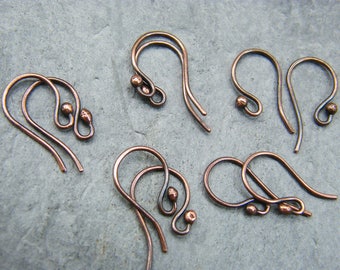 Handmade antique copper earring wires ~ Ear hooks ~ Antique findings ~ Jewelry making, earring hooks ~ Ear wires and hooks ~ Fish hooks ~