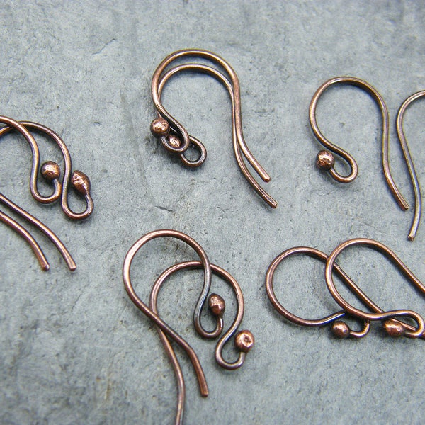 Handmade antique copper earring wires ~ Ear hooks ~ Antique findings ~ Jewelry making, earring hooks ~ Ear wires and hooks ~ Fish hooks ~