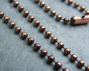 Collar de cadena de bolas de cobre envejecido: cobre macizo de 2,4 mm