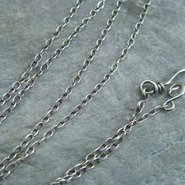 Sterling silver chain ~ Silver necklace ~ Sterling silver trace chain ~ Jewellery making supplies ~ Antique silver ~ Handmade clasp ~ Silver