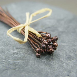 Antique copper ball head pins Copper Headpins Copper Findings Jewellery Making Supplies Ball End Head Pin Headpins Antique image 1