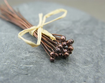 Alfileres de cabeza esférica de cobre antiguo hechos a mano - 2 pulgadas