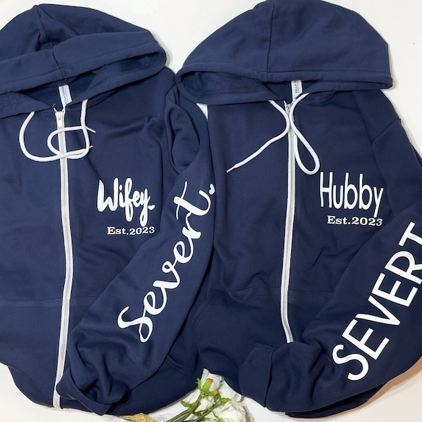 Honeymoon Sweatshirts, Wifey Full Zip Up, Hubby Full Zip Up, Hubby Hoodie, Bride Jacket, Wifey and Hubs Matching Sweatshirts