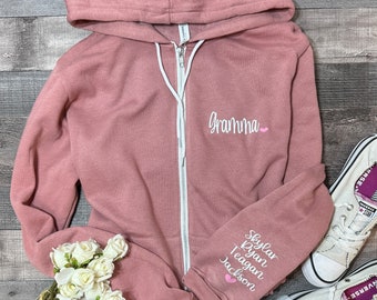 Gramma Sweatshirt, Grandma Zip Up Sweatshirts, Sweatshirts Cozy, Grandma Gift, Mother’s Day Gift Idea, Custom Sleeve Names, Grandma Gift