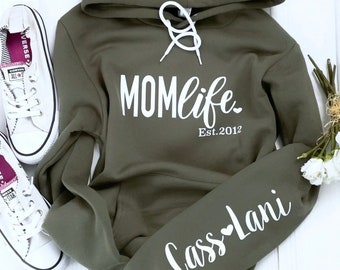 Mom Life Hoodie, Personalized Sleeve Print, Mother's Day Gift