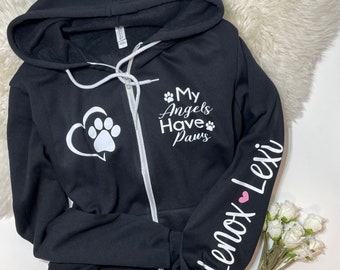 Dog Loss Full Zip Sweatshirt: My Angels Have Paws, Sleeve Print
