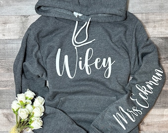 Wifey Sweatshirt, Bride Hoodie, Personalized Bride Sweater, Personalized Bride Hoodie, Wifey Hoodie, Bride Hoodie, Honeymoon Sweater, Bride