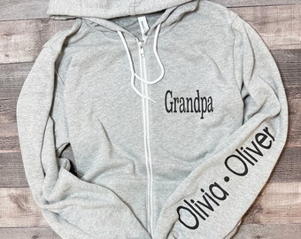 Grandpa Zip Up Sweatshirts, Sweatshirts Cozy Sweaters, Zipper Sweater, Grandpa Gift, Father’s Day Gift Idea, Custom Sleeve Names, Holiday