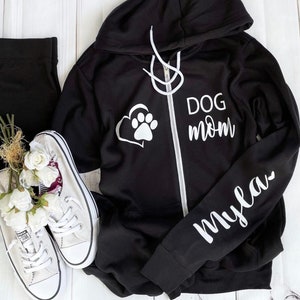 Dog Mom Full Zip Up  Sweatshirt, Sleeve Print, Dog Lover Sweater, Dog Mom Sweatshirt,