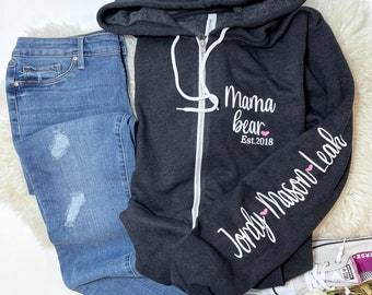 Mama Bear Zip Up, Mama Bear sweatshirt, Mama Bear sweatshirt, Mama Bear sweater, Personalized Gifts, Mothers Day Gift, Handmade Gift, Unique