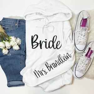 Bride Hoodie: Personalized Sleeve Print, Engagement Gift