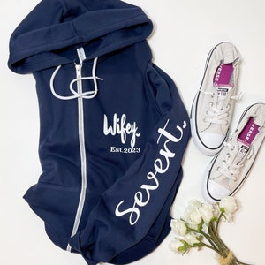 Personalized Wifey Zip Up Hoodie: Sleeve Print, Engagement Gift