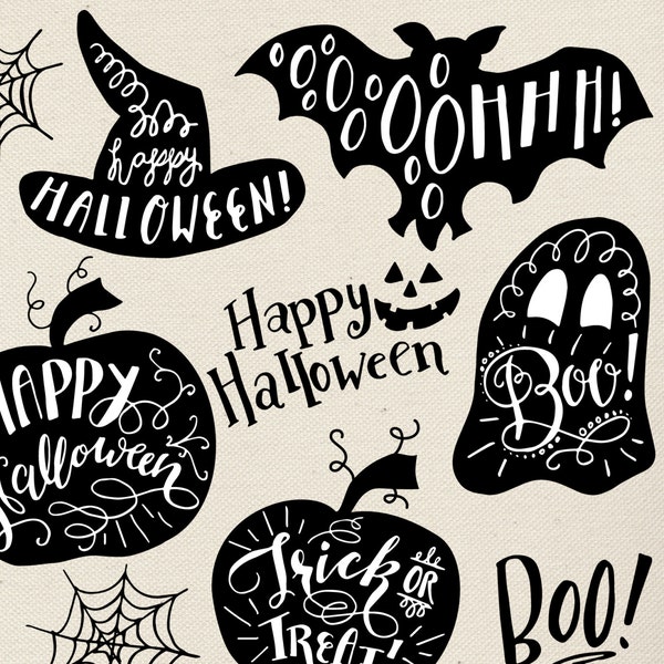 Happy Halloween Clip Art Bundle // Halloween Clipart PNG, Witch Ghost Bat Pumpkin Clipart, Halloween Printable PNG Vector, Digital Download