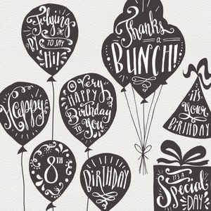 Happy Birthday Clipart Set, Balloon Clipart, Birthday Word Art, Birthday Overlays, Clip Art, Birthday Clipart, Photo Overlays, PNG, Vector