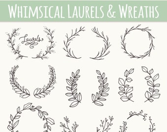 Pretty Laurels & Wreaths Clip Art // Hand Drawn Leaves Twigs | Etsy