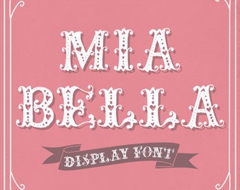 Romantic Font "Mia Bella" // Hand Drawn Display Font // Cute Hearts Girly Feminine // TTF True Type // Digital Download // Commercial Use