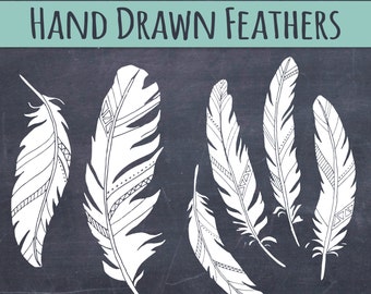 Chalkboard Feathers Clipart Set, Feather Clipart, Boho Clipart, Hand Drawn Clip Art, Digital Clip Art, Boho Feather, PNG Files, EPS, Vector