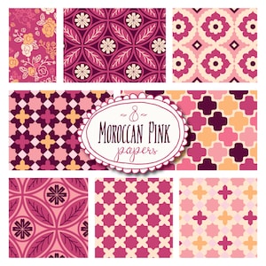Pacchetto di carta digitale marocchino, Magenta rosa, documenti marocchini, sfondi digitali, motivi senza soluzione di continuità, ripetibili, carta stampabile, Photoshop