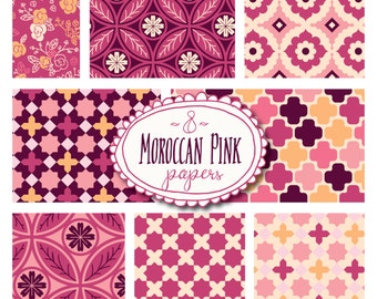 Moroccan Digital Paper Pack, Pink Magenta, Moroccan Papers, Digital Backgrounds, Seamless Patterns, Repeating, Printable Paper, Photoshop
