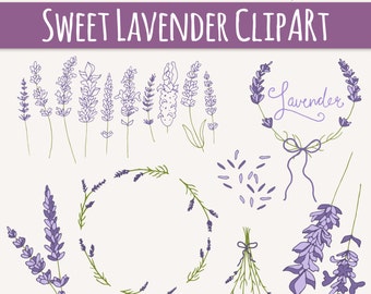 Lavender Clipart Set, Herb Clip Art, Herbal Clipart, Lavender Clip Art, Laurels, Wreaths, Clipart, PNG, Vector, Digital Clip Art, Download