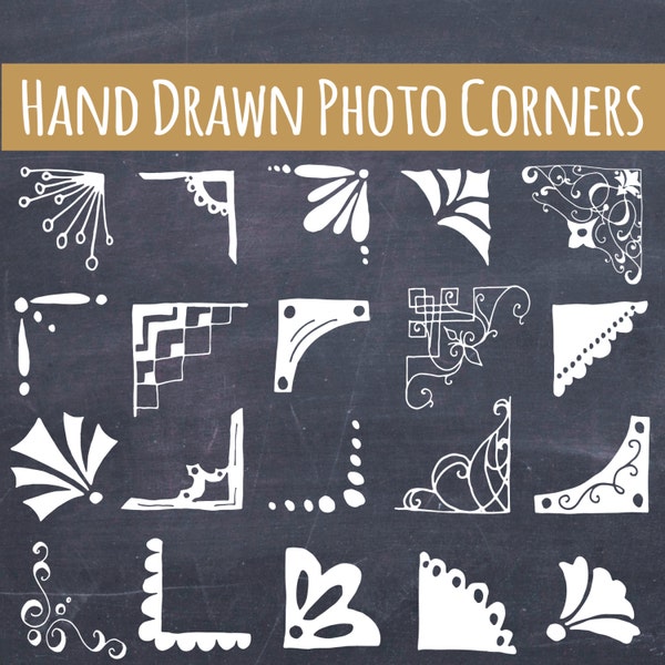 CLIP ART: Cute Picture Corners // Hand drawn Bespoke // Whimsical // Photoshop Brushes // Photo Overlay // Vector PNG file // Commercial Use