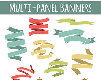 Multi-Panel Banners Clipart Bundle, Folded Banners Ribbons Clip Art, Digital Frames, Clipart Banners, Frame Clipart, PNG, Vector, Download