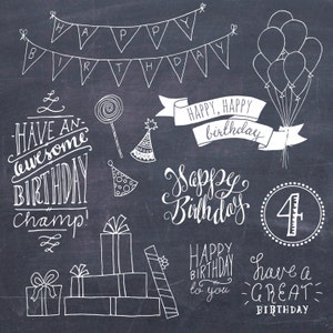 Happy Birthday Clip Art Set // Hand Letters Word Art // Photoshop Brushes PSD Vector // DIY Card // Girl Boy Party // Commercieel gebruik