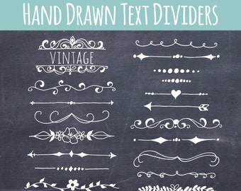 Text Dividers Clipart Set, Hand Drawn Text Divider Clip Art, Page Divider Clipart, Chalkboard Text Divider PNG, Vector, Digital Download